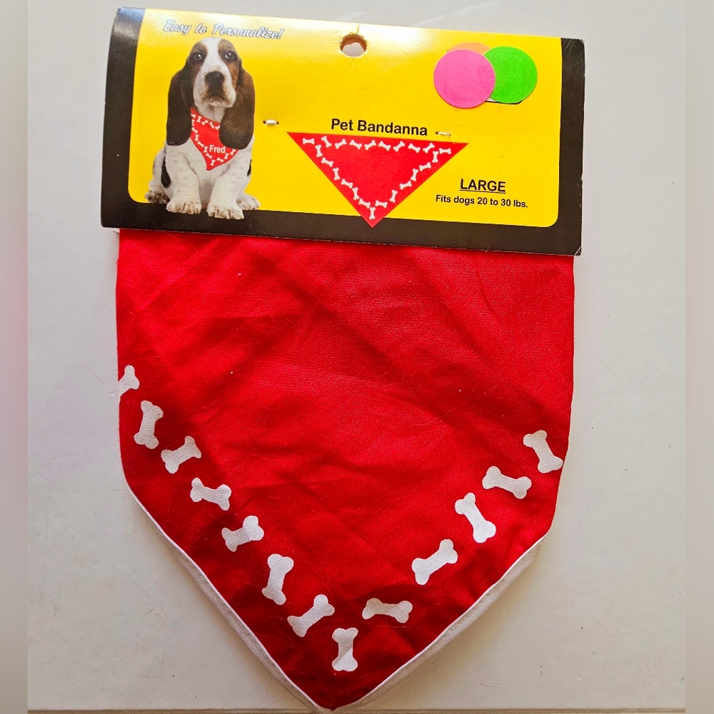 NWT red and white bone pet bandanna for large breed, customizable, dog, cat
